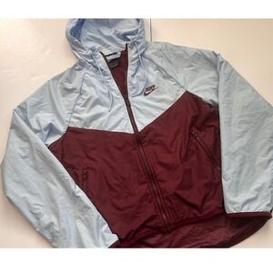 Nike Windrunner Hooded Windbreaker Jacket Light Blue Maroon Womens XS 800492-425